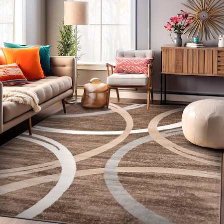 World Rug Gallery Modern Wavy Circles Design 5'3'' x 7'3'' Brown 377BROWN5X7